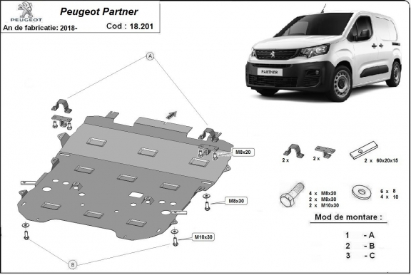 Protection sous moteur et de la boîte de vitesse Peugeot Partner