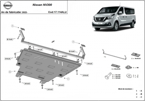 Protection sous moteur et de la boîte de vitesse Nissan NV300 - Aluminium 